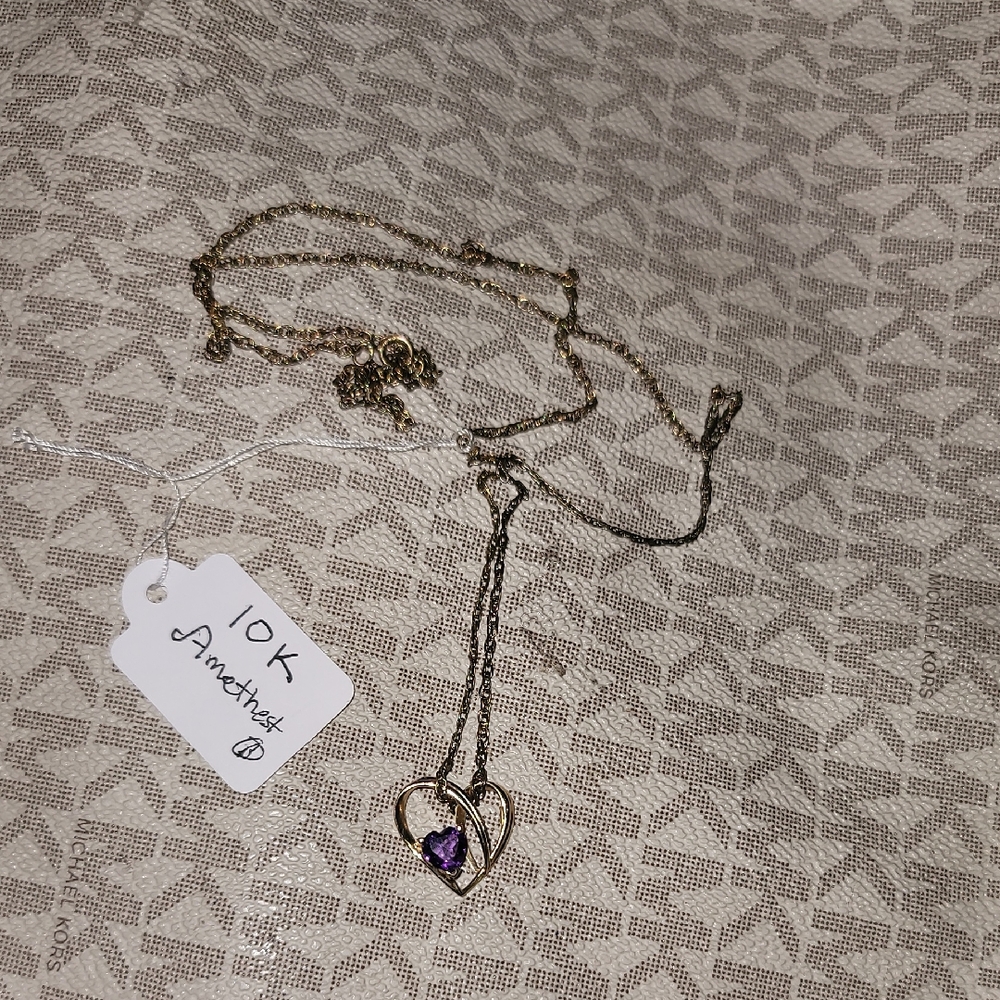 ✨ Stunning Vintage 10K Gold Amethyst Heart Pendant Necklace ✨